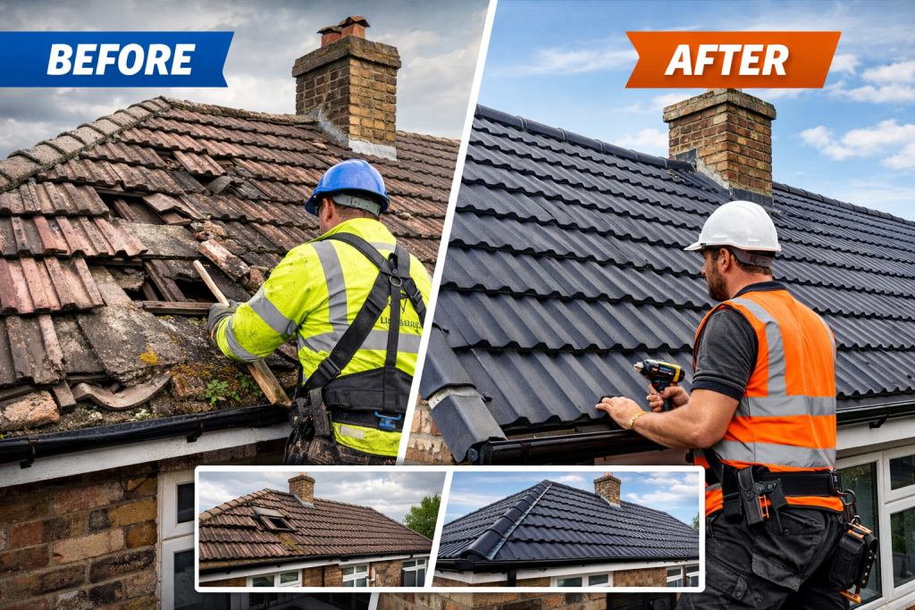 Before and after roof restoration