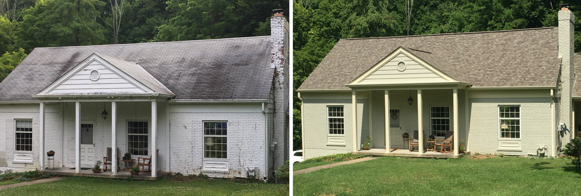House roof before and after restoration