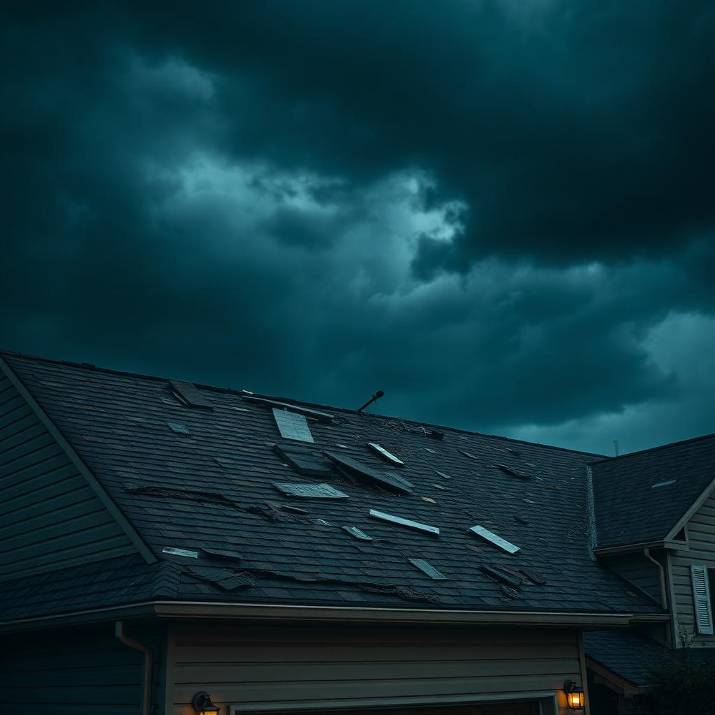 Storm-damaged residential roof